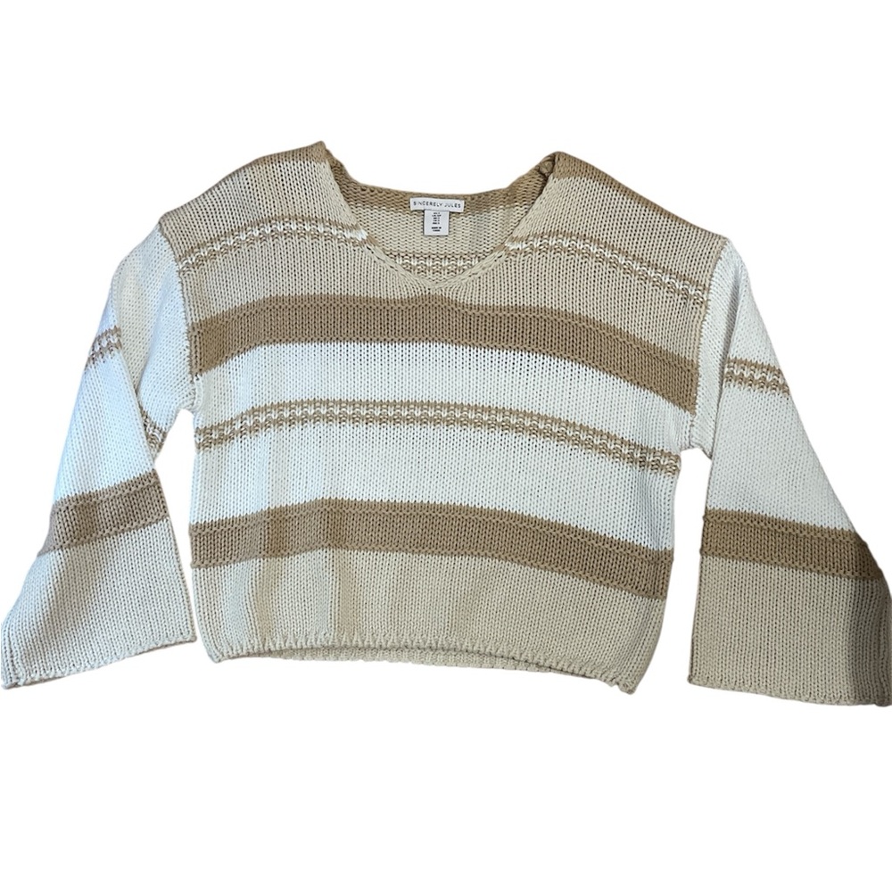 Sincerely Jules V-Neck Sweater in Tan and Cream